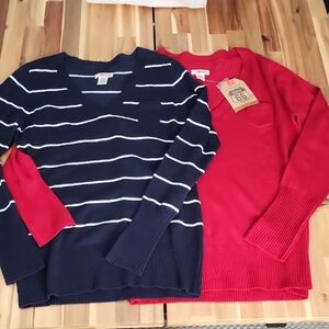 Womens NWT NWOT 2-Pack Route 66 V-Neck Pocket Sweaters - Size L